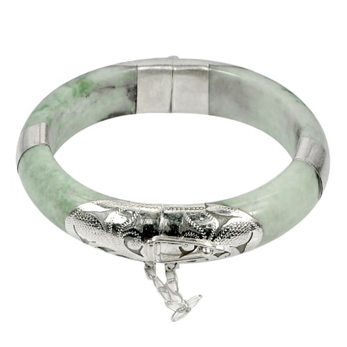 Natural Green Jade Bangle 342.15 Ct. with Silver Unheated Gemstone Diameter 60 Mm. (1 of 3)