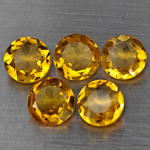 Natural Yellow Citrine 4.62 Ct. 5 Pcs Round Shape 7 Mm Gemstone from Brazil: Product ID: 801815528 Product Name: Natural Citrine Weight: 4.62 CT. Size: 7 x 7 x 3.9 MM. Shape: Round Color: Yellow Clarity:VSI Luster: Good Gems Origin: Brazil Treatment: Unheated Crystal Structure