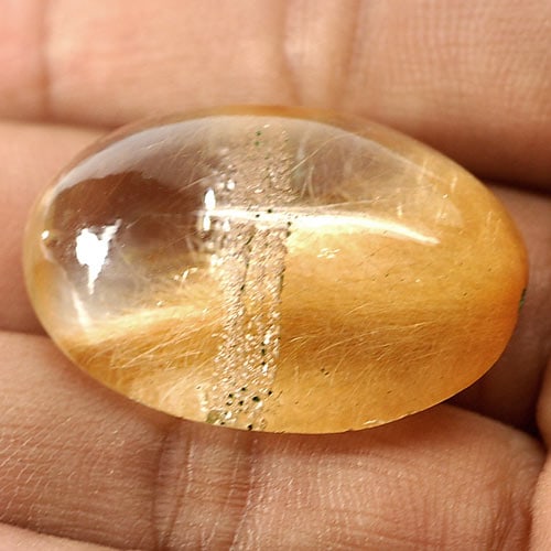 Natural White Gold Rutilated Quartz 54.57 Ct. Oval Cabochon Shape 29 x 21 Mm Gemstone from Thailand (1 of 3)
