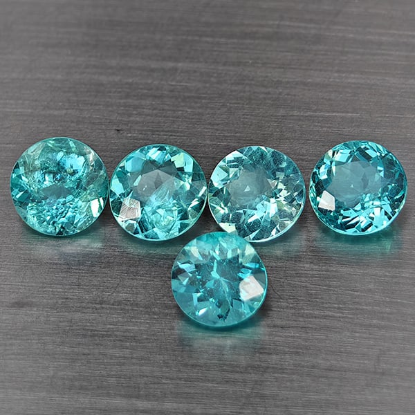Natural Paraiba Color Apatite 2.68 Ct. 5 Pcs Round Shape 5.3 Mm Gemstones From Tanzania: Product ID: 800613739 Product Name: Natural Apatite Weight: 2.68 CT. Size: 5.3 x 5.3 x 3.5 MM. Shape: Round Color: Paraiba Color Clarity:SI1 Luster: Good Gems Origin: Tanzania Treatment: Unheated Crys