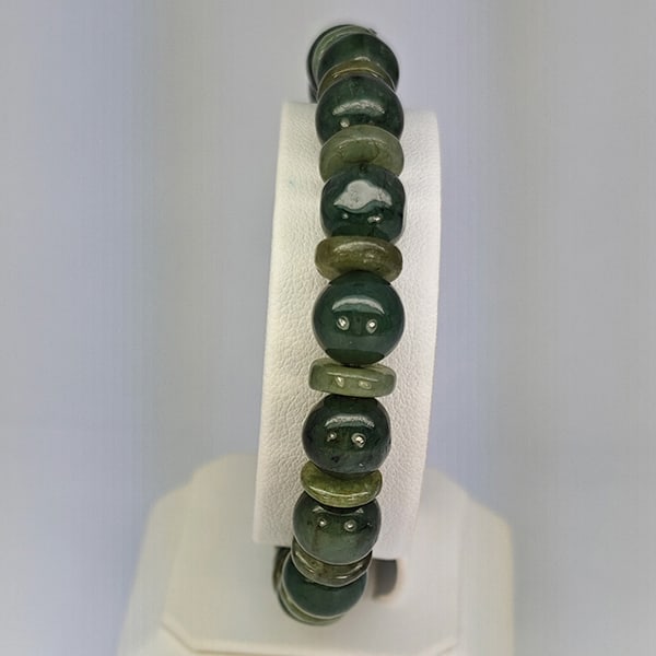 Natural Green Jade 140.14 Ct. Beads Stretch Bracelet Gemstone From Thailand (1 of 3)