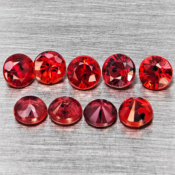 Natural Orangish Red Songea Sapphire 1.54 Ct. 9 Pcs Round Diamond Cut 3 Mm Gemstones From Tanzania: Product ID: 806162825 Product Name: Natural Red Sapphire Weight: 1.54 CT. Size: 3 x 3 x 2.5 MM. Shape: Round Diamond Cut Color: Orangish Red Clarity:SI1 Luster: Good Gems Origin: Tanzania Treatment: H