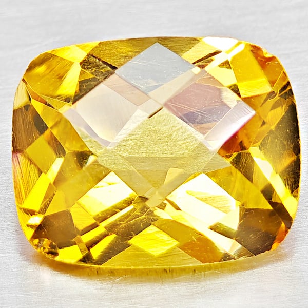 Natural Yellow Citrine 2.00 Ct. Cushion Checkerboard 9.2 x 7.3 Gemstone From Brazil: Product ID: 801815284 Product Name: Natural Citrine Weight: 2.00 CT. Size: 9.2 x 7.3 x 5 MM. Shape: Cushion Checkerboard Color: Yellow Clarity:VSI Luster: Good Gems Origin: Brazil Treatment: Unheated