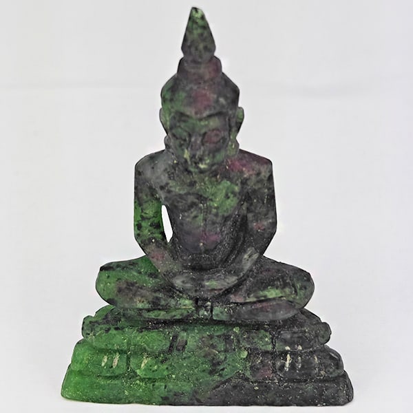 Natural Red Green Ruby in Zoisite 88.20 Ct. Buddha Carving Shape 50 x 36 Mm Gemstone From Madagascar (1 of 3)