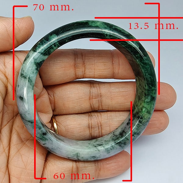 Natural Genuine Mulit Color Jade 316.90 Ct. Bangle Round Shape 70 x 60 Mm Gemstone From Thailand: Product ID: 819816132 Product Name: Natural Gemstones Weight: 316.90 CT. Size: 70 x 60 x 13.5 MM. Shape: Round Shape Color: Multi-Color Green Clarity:Opaque Luster: Good Gems Origin: Thailand Treatmen