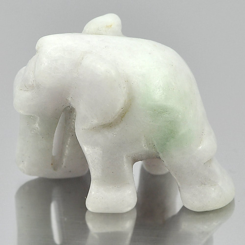 Natural White Jade 52.10 Ct. Elephant Carving Shape 25 x 19 Mm. Gemstone From Thailand: Product ID: 819813038 Product Name: Natural Jade Weight: 52.10 CT. Size: 25 x 19 x 15 MM. Shape: Elephant Carving Color: White Clarity:Opaque Luster: Good Gems Origin: Thailand Treatment: Unheated Cry