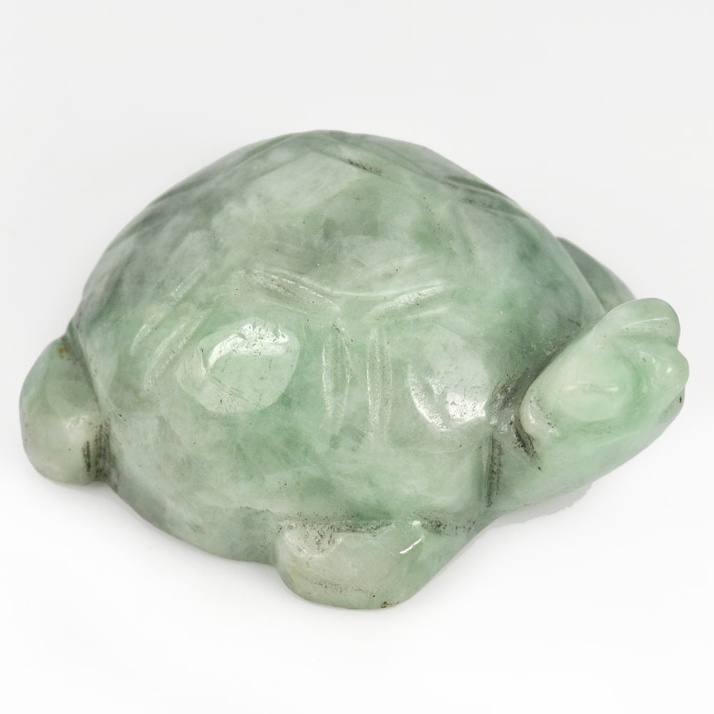Natural Green White Jade 263.65 Ct. Turtle Carving Shape 48 x 38 Mm. Gemstone from Thailand: Product ID: 819814617 Product Name: Natural Jade Weight: 263.65 CT. Size: 48 x 38 x 20 MM. Shape: Turtle Color: Green Clarity:Opaque Luster: Good Gems Origin: Thailand Treatment: Unheated Crystal Stru