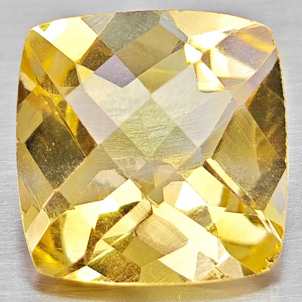 Natural Yellow Citrine 3.76 Ct. Cushion Checkerboard Cut 10.1 x 10.1 Mm Gemstone from Brazil: Product ID: 801815298 Product Name: Natural Citrine Weight: 3.76 CT. Size: 10.1 x 10.1 x 6.3 MM. Shape: Cushion Checkerboard Cut Color: Yellow Clarity:VVS - VSI Luster: Good Gems Origin: Brazil Treatm