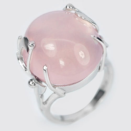 Natural Pink Rose Quartz 925 Sterling Silver Ring Jewelry 12.94 G. Size 7 (1 of 3)