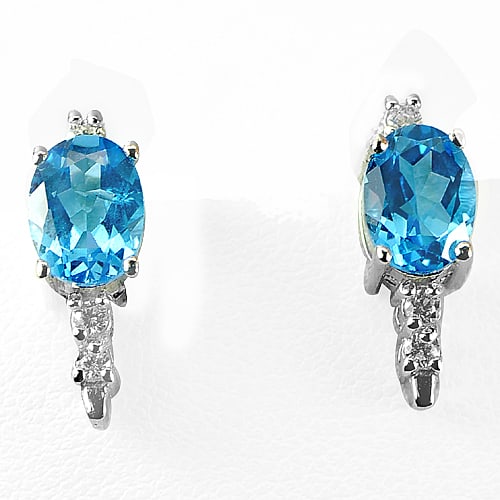 4.24 G. Good Natural Gems Swiss Blue Topaz Real 925 Sterling Silver Earrings (1 of 3)