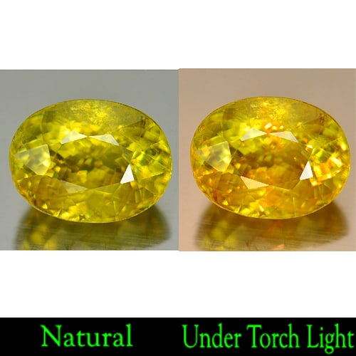 Natural Greenish Yellow Titanium Sphene Rainbow Spark 2.08 Ct Oval Shape 8.4 x 6.4 Mm Gemstone From: Product ID: 806500355 Product Name: Natural Sphene Weight: 2.08 CT. Size: 8.4 X 6.4 X 5 MM. Shape: Oval Color: Greenish Yellow With Rainbow Spark Clarity:VSI Luster: Adamantine Gems Origin: Madagascar