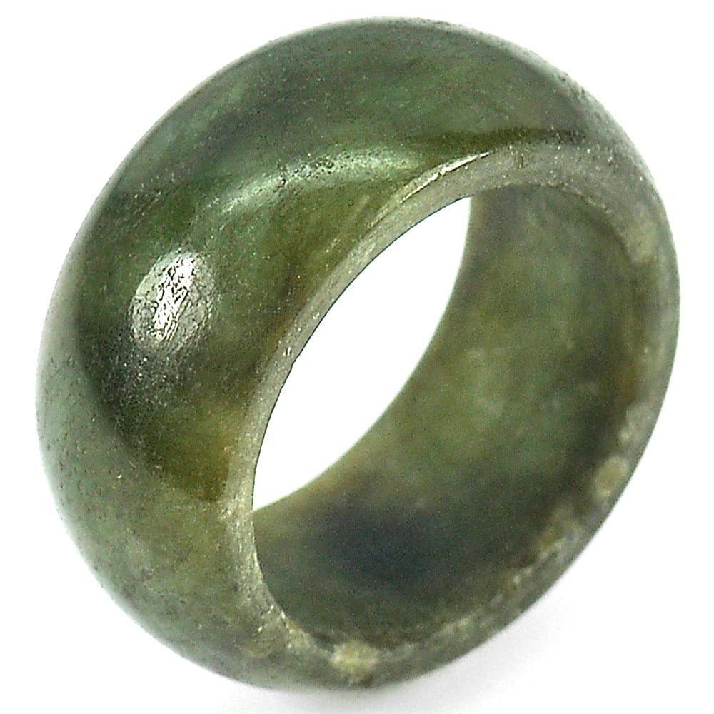 Natural Green Jade Ring Size 6 Round Cabocbon 27.22 Ct. Gemstoe Unheated (1 of 3)
