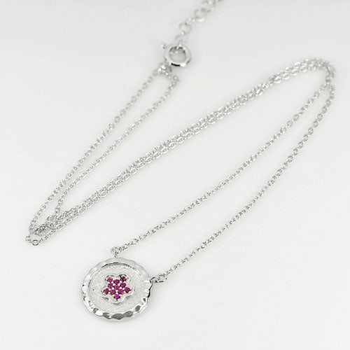 925 Sterling Silver Necklace Jewelry Length 17 Inch. With Round Pink 2.90 G. (1 of 3)