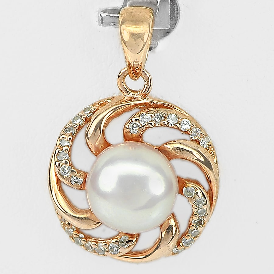 Natural Purplish Pink Pearl 925 Sterling Silver Pendant Jewelry Rose Gold Plated 3.15 Grams (1 of 3)