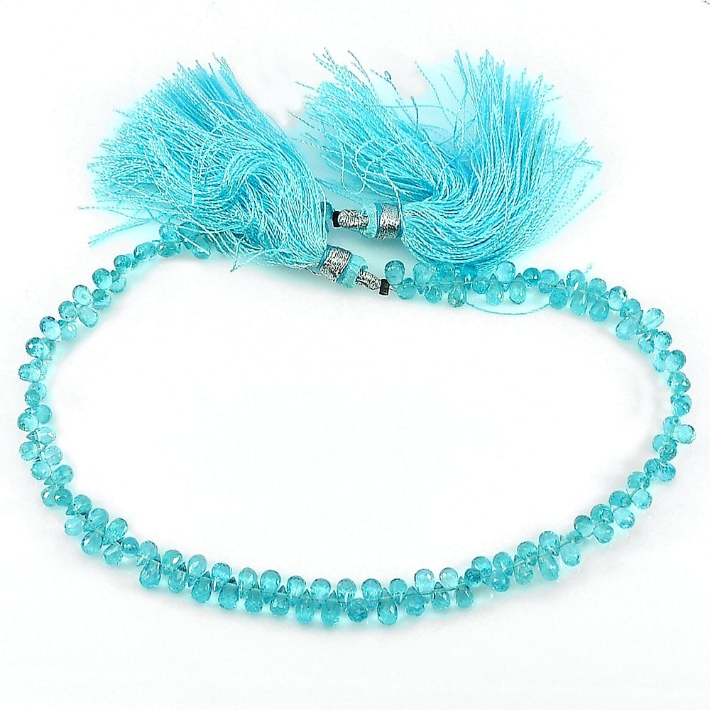 Natural Paraiba Color Apatite Beads 49.90 Ct. Length 10 Inch Briolette With Brilled 5.7 x 3.1 Mm (1 of 3)