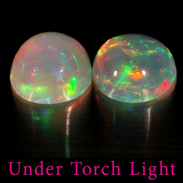 Natural Multi Color Opal 1.86 Ct. 2 Pcs Round Cabochon Shape 7 Mm Gemstones From Ethiopia (1 of 3)