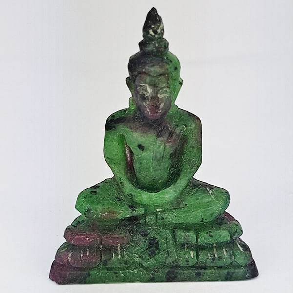 Natural Red Green Ruby in Zoisite 78.62 Ct. Buddha Carving Shape 44 x 33 Mm Gemstone From Madagascar (1 of 3)