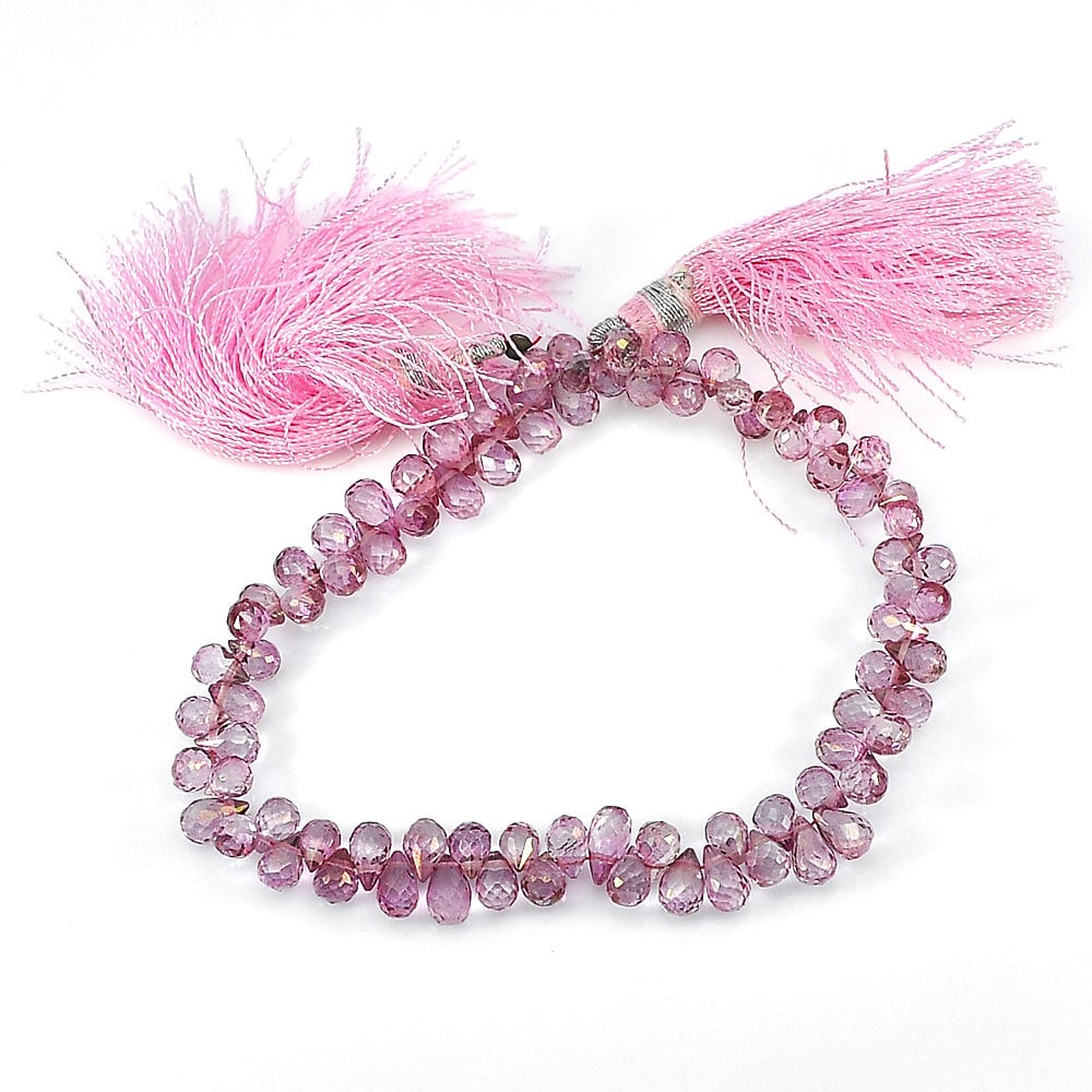 Natural Pink Topaz Beads 80.25 Ct. Briolette Shape Gemstone Length 8 Inch. (1 of 3)