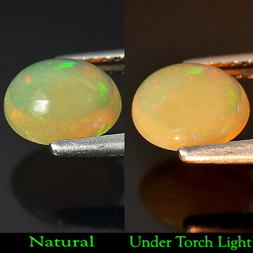Natural Multi Color Opal 1.34 Ct. Oval Cabochon Shape 8.4 x 7.1 Mm. Unheated Gemstone: Product ID: 818715697 Product Name: Natural Opal Weight: 1.34 CT. Size: 8.4 x 7.1 x 5.1 MM. Shape: Oval Cabochon Color: Multi Color Clarity:Transparent Luster: Good Gems Origin: Ethiopia Treatment: Un