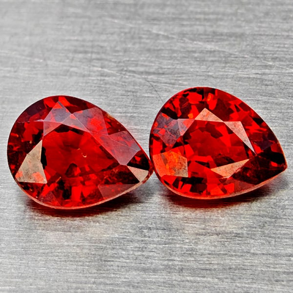 Natural Orangish Red Spessartine Garnet 1.73 Ct. 2Pcs Pear Shape 6.6 x 5 Mm Gemstones From Namibia (1 of 3)