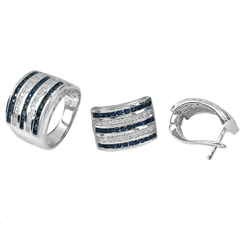 Natural Blue Sapphire 925 Sterling Silver Jewelry Sets Earrings 18.66 Grams Ring Size 7.5 (1 of 3)