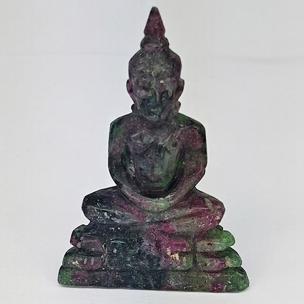 Natural Red Green Ruby in Zoisite 52.17 Ct. Buddha Carving Shape 43 x 29 Mm Gemstone From Madagascar (1 of 3)