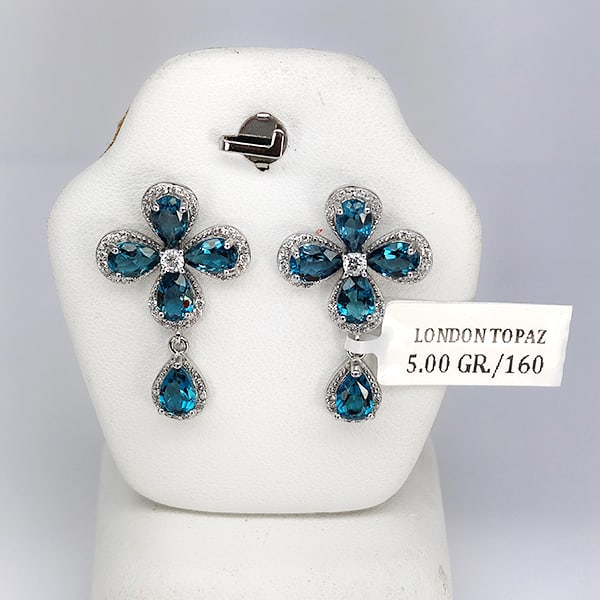 Natural London Blue Topaz 925 Sterling Silver Earrings Jewelry 5.10 Grams (1 of 3)
