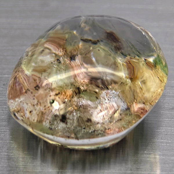 Natural White Brown Moss Quartz 26.76 Ct. Oval Cabochon Shape 19.3 x 7.3 Mm Gemstone From Thailand: Product ID: 819601158 Product Name: Natural Quartz Weight: 26.76 CT. Size: 19.3 x 7.3 x 11.8 MM. Shape: Round Cabochon Color: White Brown Clarity:Semi - Transparent Luster: Good Gems Origin: Thailand