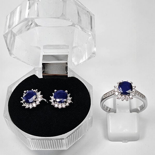 Natural Blue Sapphire 925 Sterling Silver Jewelry Sets Ring Size 8 And Earrings: Product ID: 200108281 Product Type: 925 Sterling Silver Fine Jewelry Jewelry Weight: 7.16 Grams. Ring Size: 8 Resizable(Fee) Gemstones Color: Blue Metal: Solid Silver 92.5%. Gemstone Detail: At Your S