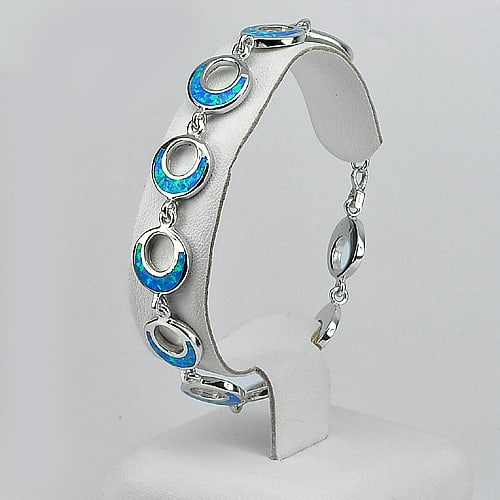 Multi Color Blue Created Opal 925 Sterling Silver Bracelet Jewelry 8 Inch. (1 of 3)