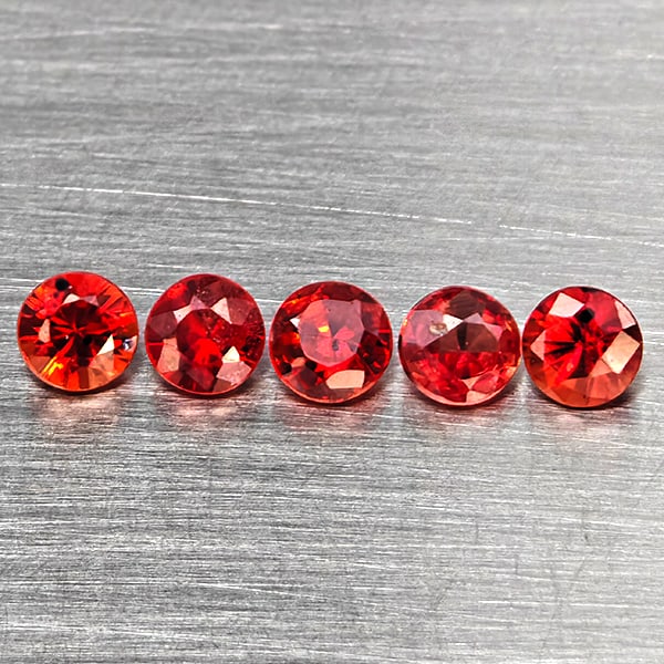 Natural Orangish Red Songea Sapphire 0.90 Ct. 5 Pcs Round Diamond Cut 3 Mm Gemstones From Tanzania (1 of 3)