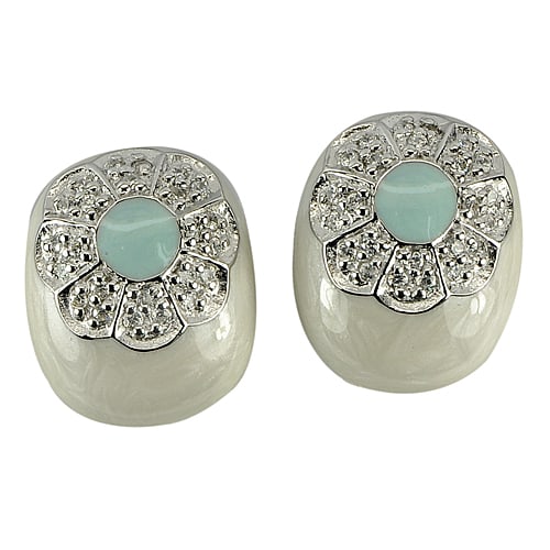 925 Sterling Silver Earrings Jewelry Beautiful Flower Enamel Design 6.10 G. (1 of 3)