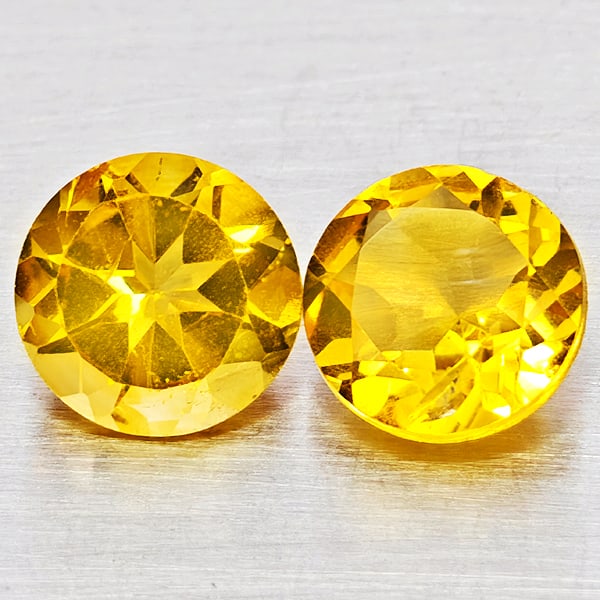 Natural Yellow Citrine 2.28 Ct. 2 Pcs Round Shape 7.1 Mm Gemstones From Brazil (1 of 3)