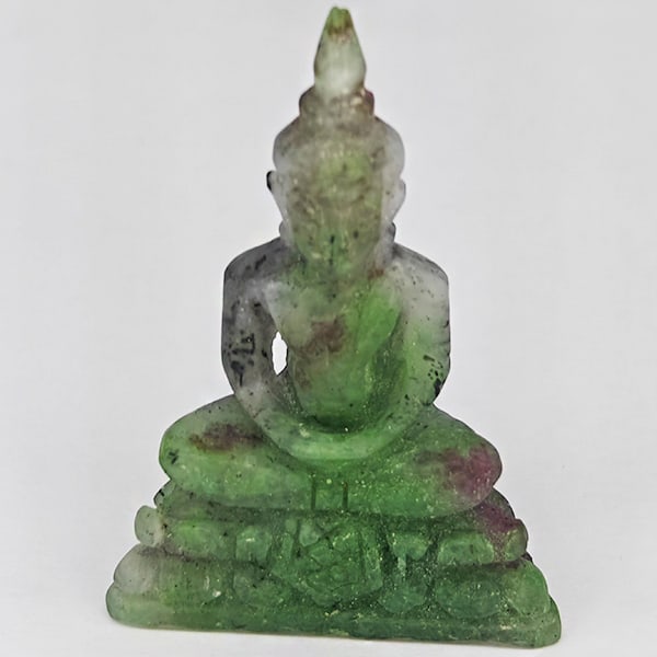 Natural Red Green Ruby in Zoisite 53.68 Ct. Buddha Carving Shape 44 x 29 Mm Gemstone From Madagascar: Product ID: 805935817 Product Name: Natural Zoisite Carving Weight: 53.68 CT. Size: 44 x 29 x 11.1 MM. Shape: Carving shape Color: Red Green Clarity:Opaque Luster: Good Gems Origin: Madagascar Treatme