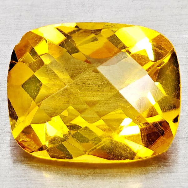 Natural Yellow Citrine 2.53 Ct. Cushion Checkerboard Cut 10.2 x 8.1 Mm. Gemstone From Brazil (1 of 3)