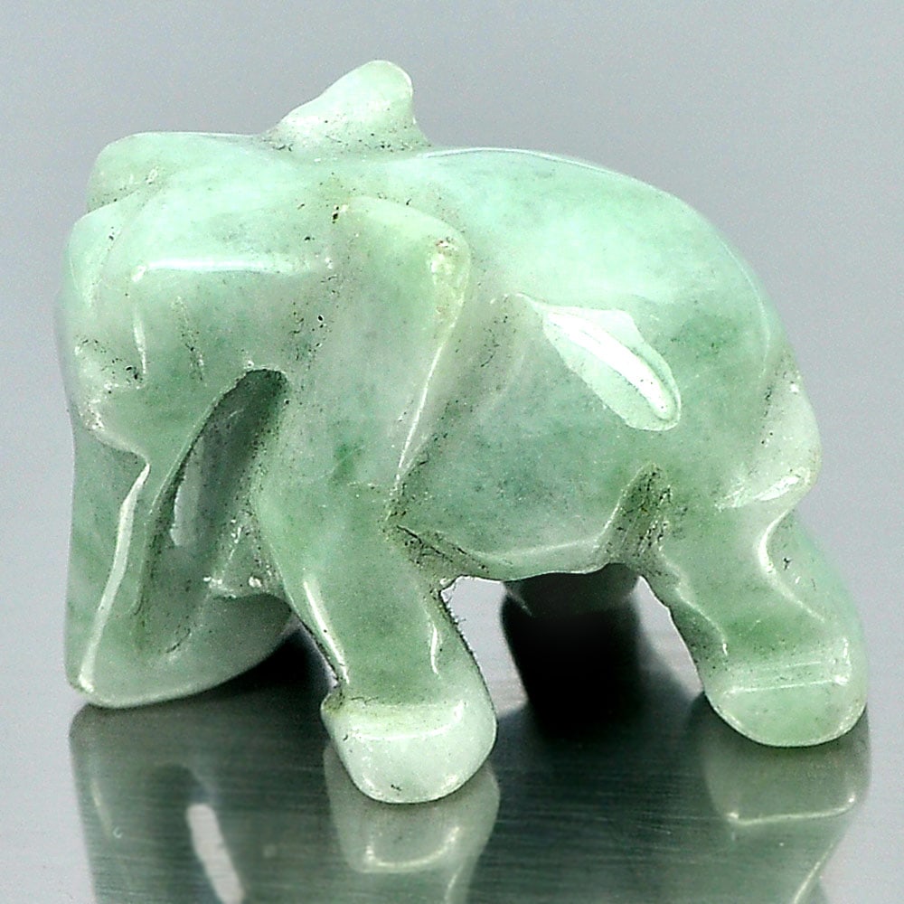 Natural Green White Jade 50.31 Ct. Elephant Carving Shape 24 x 18 Mm Gemstone From Thailand (1 of 3)