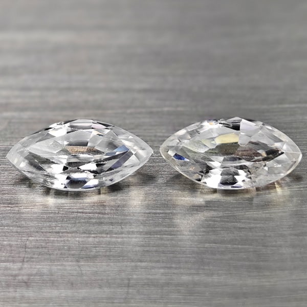 Natural White Zircon 1.48 Ct. 2 Pcs. Marquise Shape 7.7 x 4 Mm Gemstones From Cambodia (1 of 3)