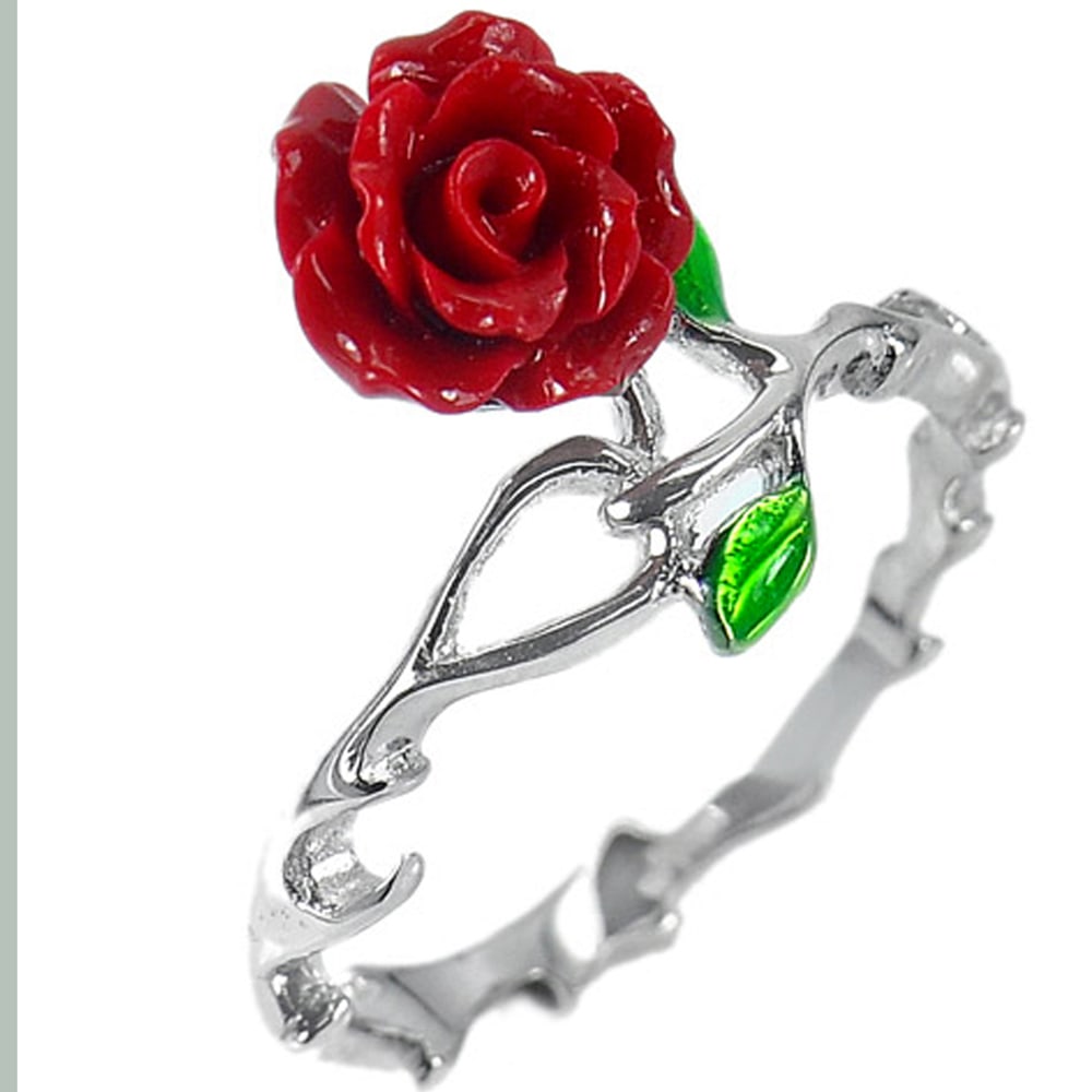 925 Sterling Silver Jewelry Ring Size 7 With Red Rose Resin Design 2.26 Grams (1 of 3)