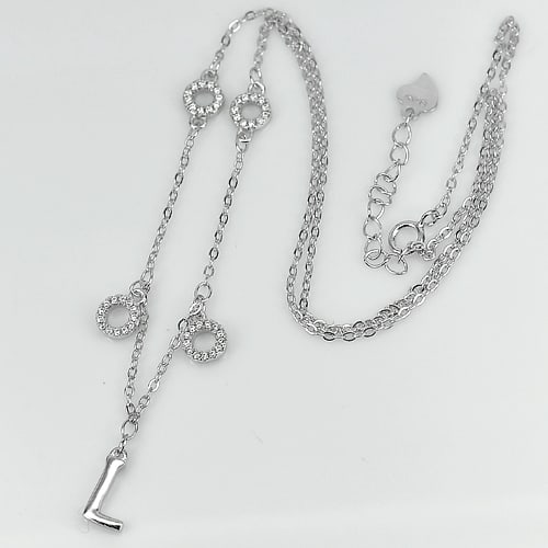 925 Sterling Silver Necklace Jewelry Length 18 Inch. Letter L And Circle Design (1 of 3)