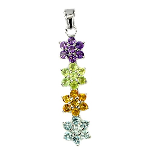 Natural Amethyst Peridot Citrine Topaz 925 Sterling Silver Pendant Jewelry 3.88 Grams (1 of 3)