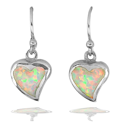 925 Sterling Silver Earrings Jewelry with Heart Created Multi Color White Opal (1 of 3)