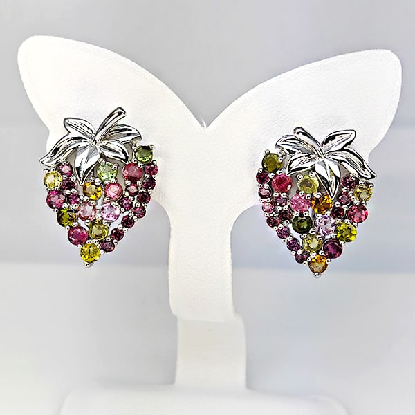 Natural Fancy Color Tourmaline 925 Sterling Silver Jewelry Sets 13.71 Grams Ring Size 9 And Earrings (1 of 3)