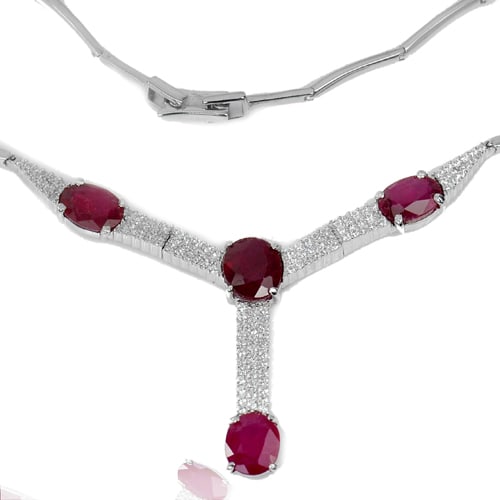 Natural Red Ruby 925 Sterling Silver Necklace Jewelry Length 16 Inch. 14.75 Grams (1 of 3)