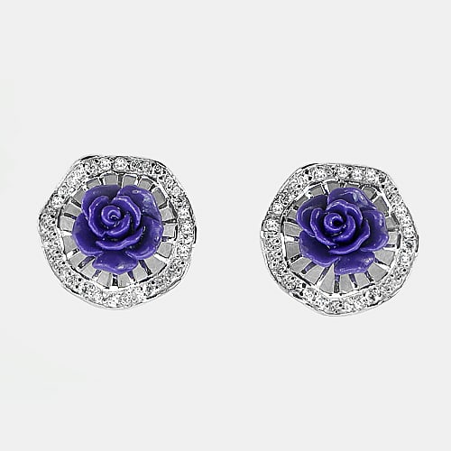 925 Sterling Silver Earrings Jewelry with Purple Rose Resin 6.72 Grams (1 of 3)