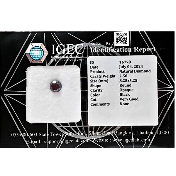 Certified Natural Black Diamond 2.50 Ct. Round Brilliant Cut 8.25 x 5.25 Mm From Belgium (1 of 3)