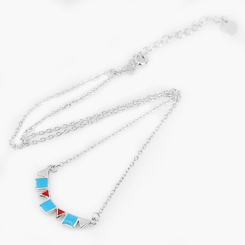 925 Sterling Silver Necklace Jewelry Length 14 Inch. Geometric Shapes Design: Product ID: 280540231 / Product Name: Natural Fashion Jewelry / Weight: 2.42 CT. / Size: 14 Inch. MM. / Shape: Geometric / Color: Blue,Red / Clarity:None / Luster: Good / Gems Origin: Thailand / Treat