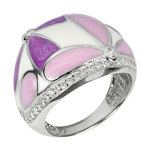 925 Sterling Silver Ring Jewelry Size 7 Flower Enamel Lovely Design 5.32 G. (1 of 3)