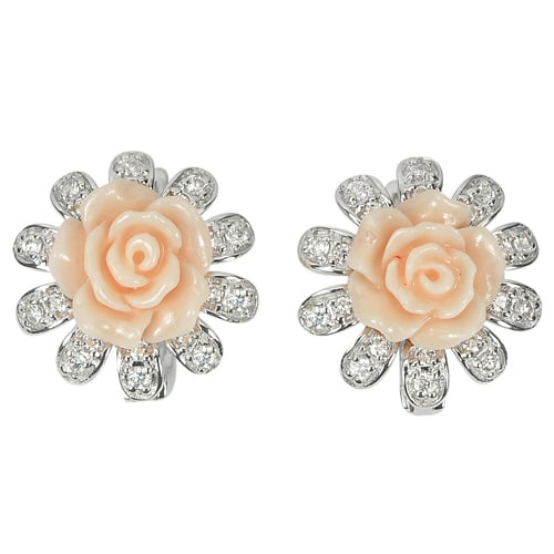 925 Sterling Silver Jewelry Earrings 6.44 Grams Orange Flower Rose Resin (1 of 3)
