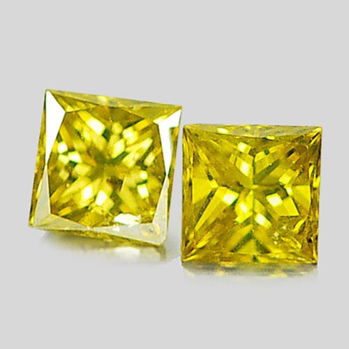 Natural Yellow Loose Diamond 0.20 Ct. 2 Pcs. Square Princess Cut 2.6 x 2.6 x 1.8 Mm. (1 of 3)