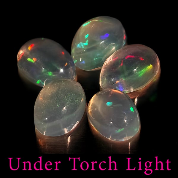 Natural Multi Color Opal 1.60 Ct. 5 Pcs Oval Cabochon Shape 6 x 4.1 Mm Gemstones From Ethiopia: Product ID: 818728117 Product Name: Natural Opal Weight: 1.60 CT. Size: 6 x 4.1 x 2.6 MM. Shape: Oval Cabochon Color: Multi-Color Clarity:Semi - Transparent Luster: Good Gems Origin: Ethiopia Treatmen